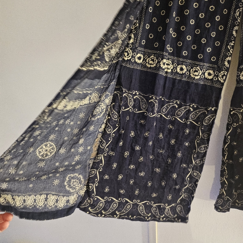 Denim & Supply Ralph Lauren Navy Blue Paisley Wide Leg Pants - Picture 3 of 11